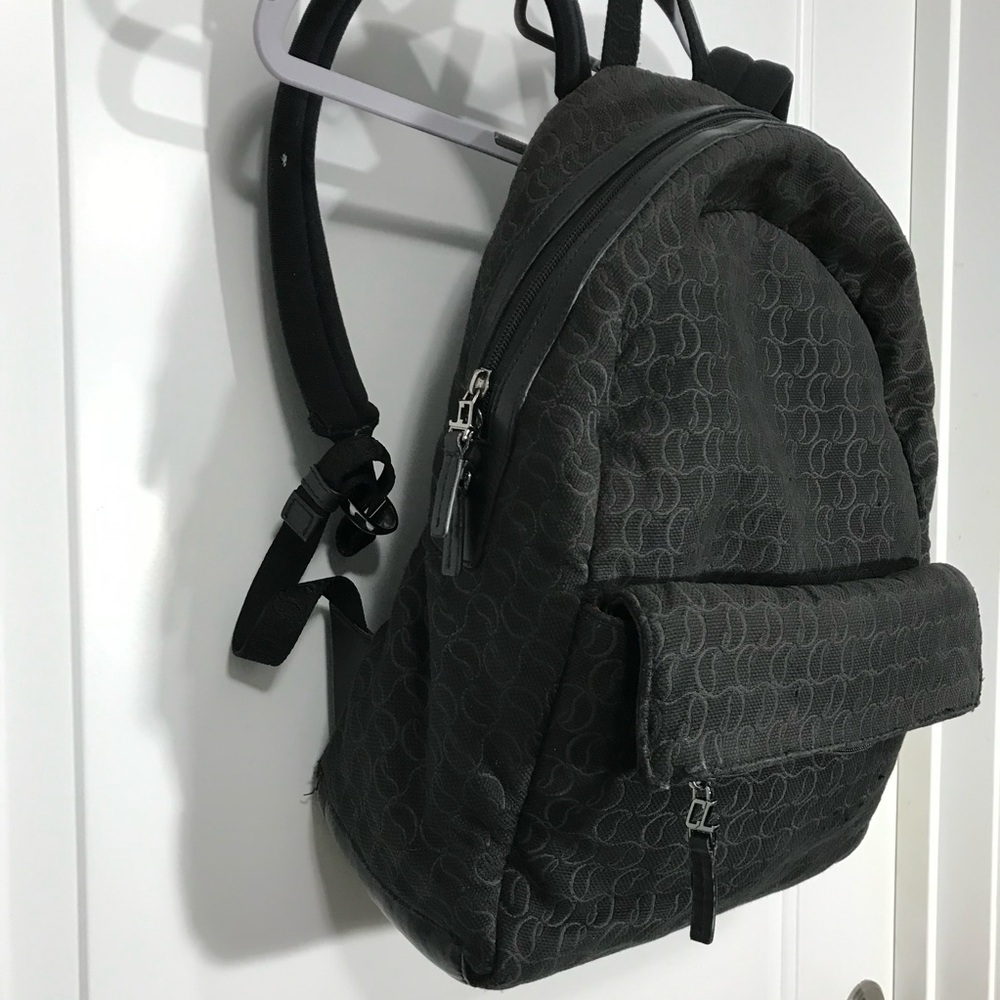 Christian Louboutin Zip N Flap Black Monogram Logo Jacquard Backpack EUC - Picture 3 of 12